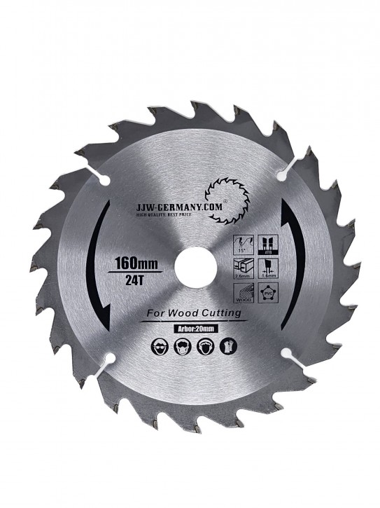 HM - Sägeblatt 160 x 2,6 x 20 Z= 24 WZ, für Festool, Mafell, Industriequalität nach DIN EN 847-1